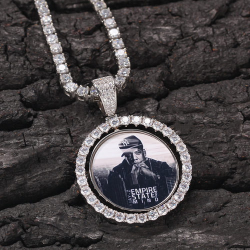 New style rotatable double-sided photo pendant copper inlaid with zircon color photo necklace for men and women couple trendy brand versatile