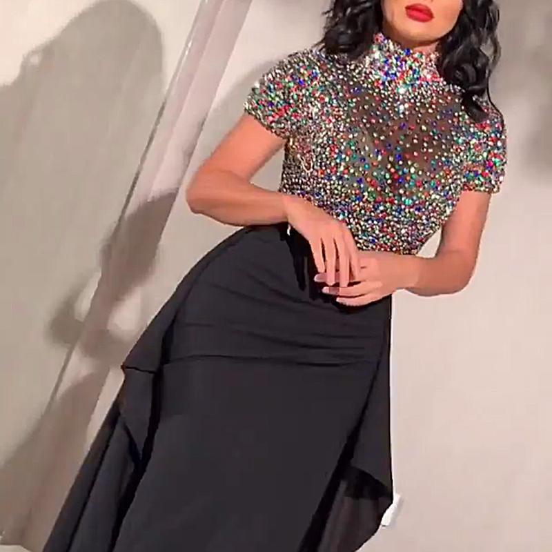 2022 Nueva estación independiente de ropa de mujer de comercio exterior transfronterizo eBay sexy rhinestone vestido de banquete envuelto en la cadera Nuevo