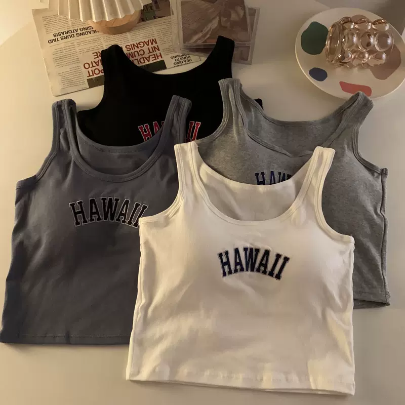 带胸垫网红同款字母背心女吊带夏季无缝印花修身辣妹美背抹胸外穿