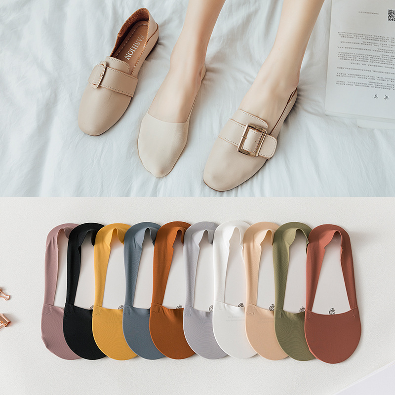 Primavera y verano nuevas medias de hielo para mujer toalla inferior boca baja calcetines de algodón de color sólido