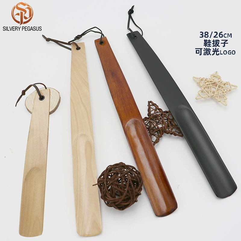Ложки для обуви из массива дерева для гостиничных номеров, два размера, маленькие изогнутые ложки для обуви из лотосового дерева с кожаным ремешком, оптовая продажа, доступен лазерный логотип.