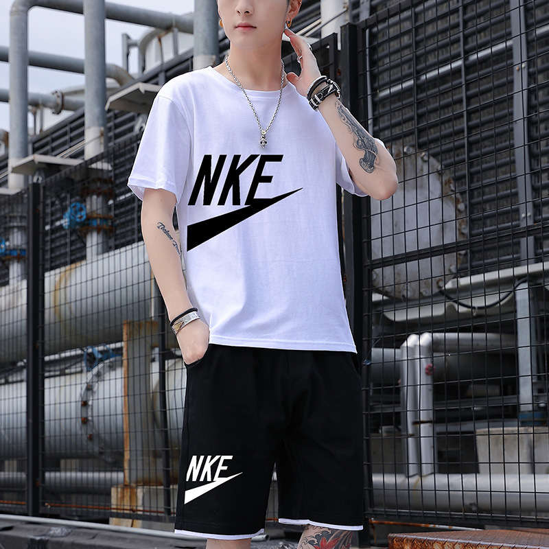 Camiseta de manga corta para hombre, conjunto deportivo de verano 2025, elegante, informal, de seda helada, a la moda, para exportación