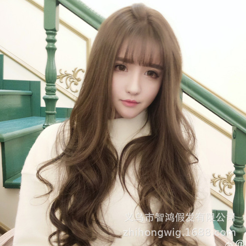 Factory Wholesale New Trendy False Hair for Women, Long Straight Wavy Hair, Korean Style Air Bangs