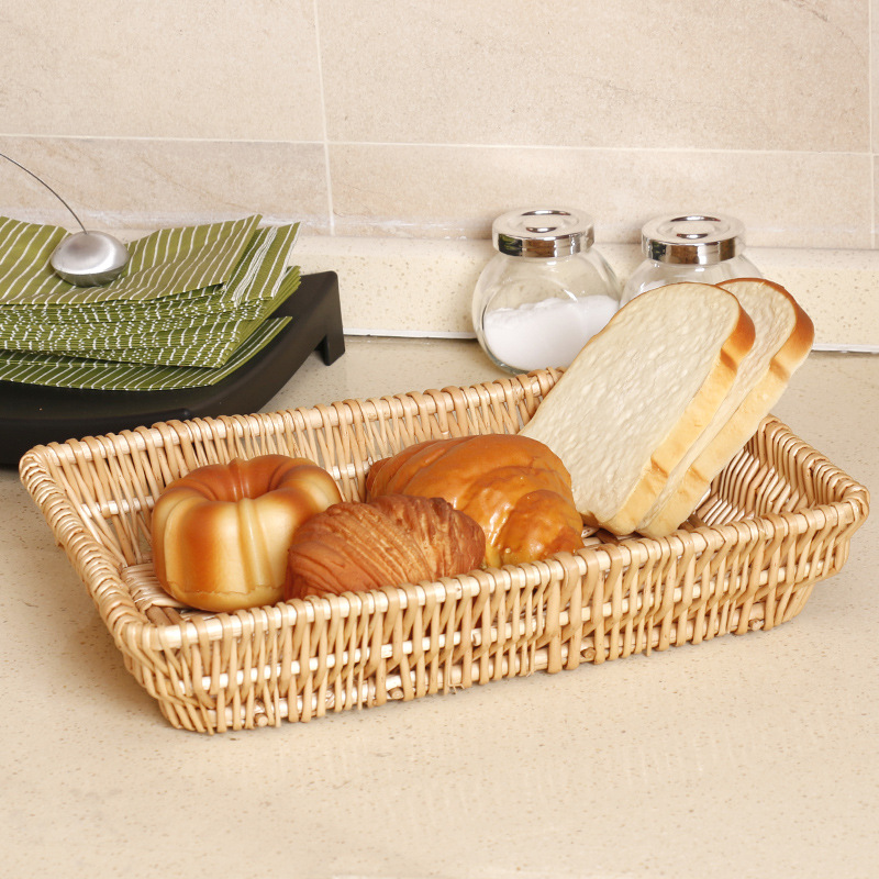 Fábrica directa fruta cesta ratán tejido nórdico drenaje Placa de almacenamiento rectangular nueva mano creativa cesta tejida