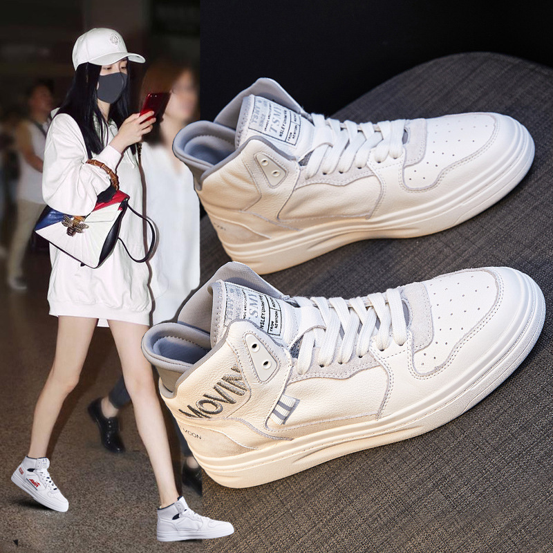 Genuine Leather High-Top White Sneakers for Women, 2026 Autumn New Versatile Cotton Shoes, Sports Casual White High-Top Shoes, Casual Shoes Genuine Leather High-Top White Sneakers for Women, 2026 Autumn New Versatile Cotton Shoes, Sports Casual White High-Top Shoes, Casual Shoes