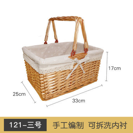 Cesta de almacenamiento de ratán directo de fábrica cesta de fruta de picnic portátil al aire libre cesta de mimbre tejida a mano cesta portátil