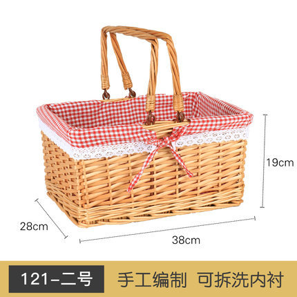 Cesta de almacenamiento de ratán directo de fábrica cesta de fruta de picnic portátil al aire libre cesta de mimbre tejida a mano cesta portátil