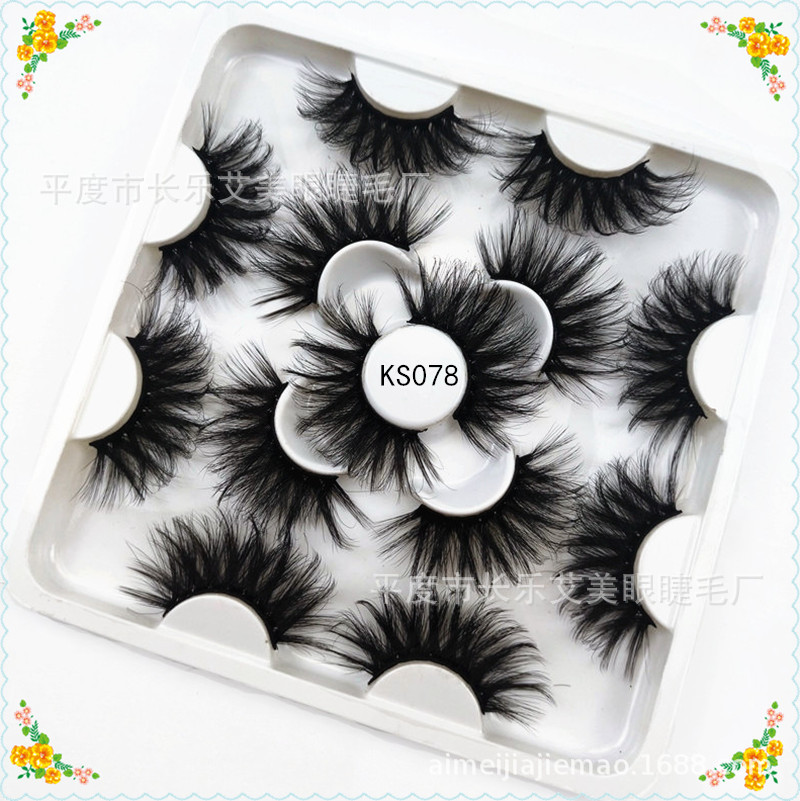 25mm False Eyelashes Thick Cross Lengthening Exaggerated Export Popular 8D Eyelashes Square Plate Seven Pairs of Eyelashes