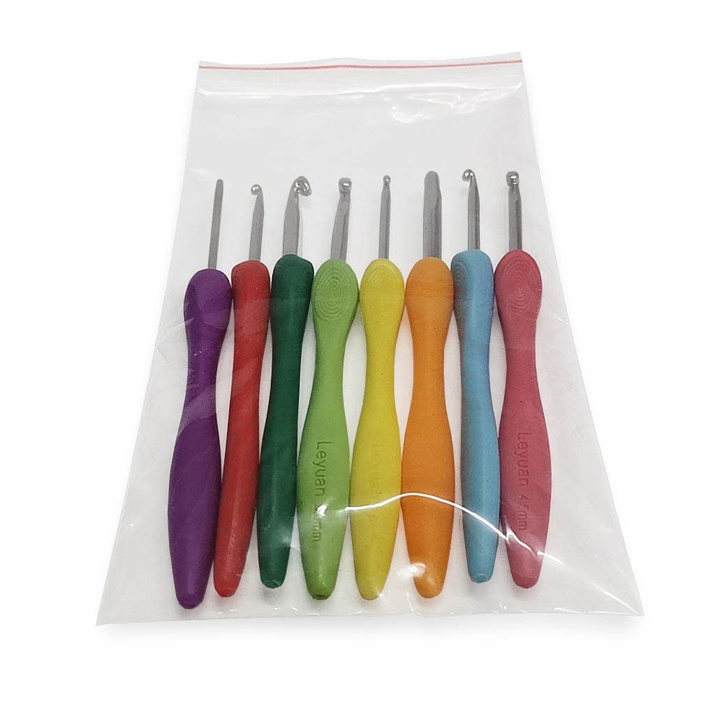 Herramienta de tejer aguja suéter nuevo color mango de plástico alúmina crochet huella digital mango conjunto de 8 bolsas