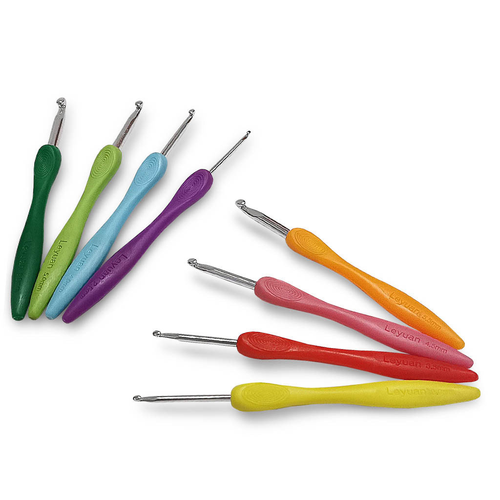 Herramienta de tejer aguja suéter nuevo color mango de plástico alúmina crochet huella digital mango conjunto de 8 bolsas