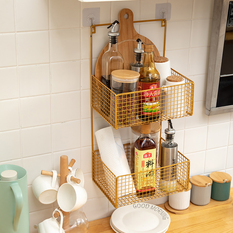 Estante de almacenamiento de pared directo de fábrica baño artículos de tocador sin ponche cocina condimento estante de almacenamiento de hierro multifuncional image 11