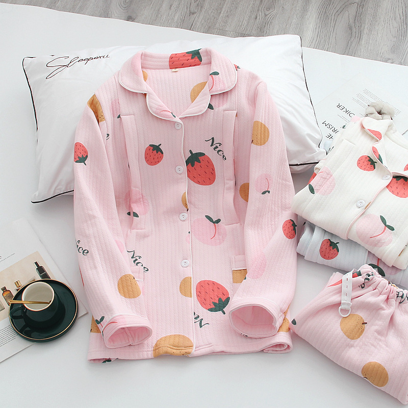 Maternity Pajamas for Women, Autumn and Winter Air Cotton Postpartum Clothing, Spring and Autumn Quilted Cotton, Thickened Postpartum Maternity Air Layer