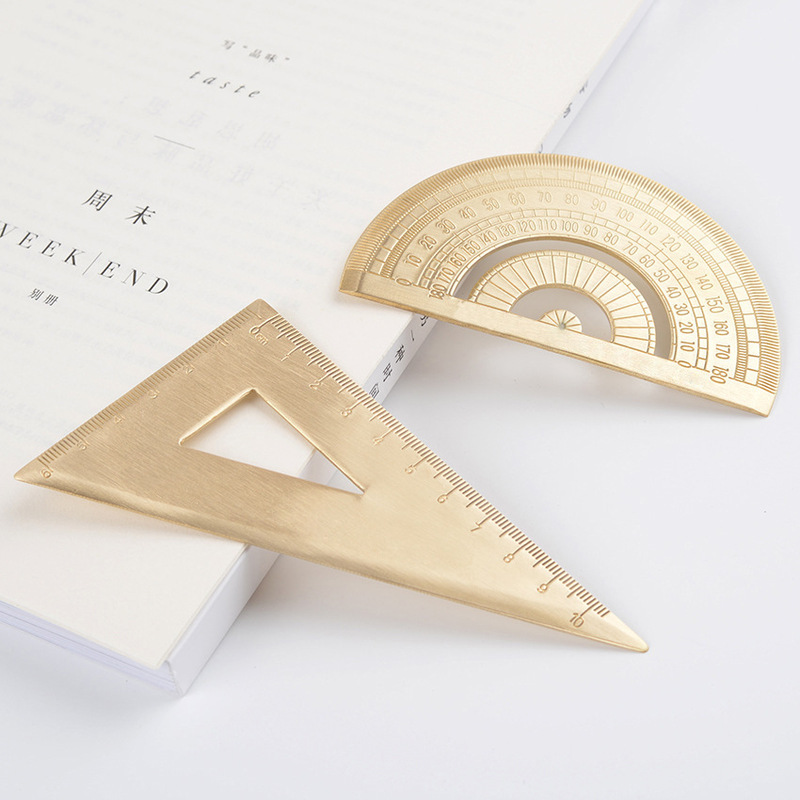 Brass triangle ruler golden retro semicircular protractor triangle drawing tools creative stationery metal wholesale