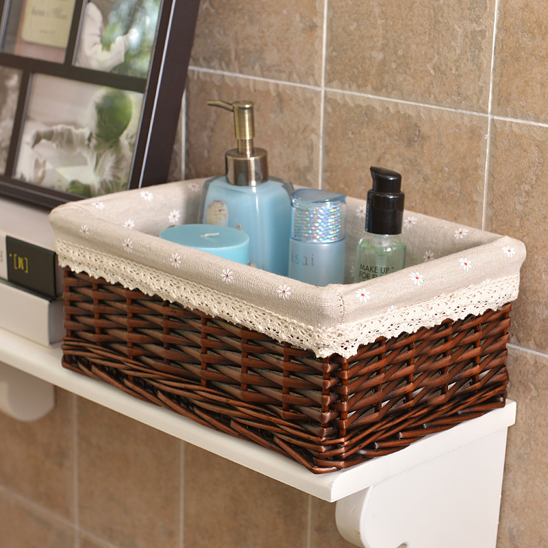 Cesta de almacenamiento directa de fábrica escritorio Cesta de almacenamiento de paja de mimbre papelería de ratán control remoto cesta de almacenamiento rectangular