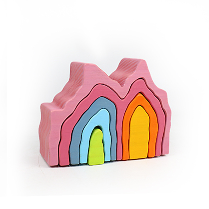 Madera Jenga Rompecabezas Torre de pila de bebés Juguetes de madera Educación temprana para niños Arco iris Pila grande Pila de bloques de construcción