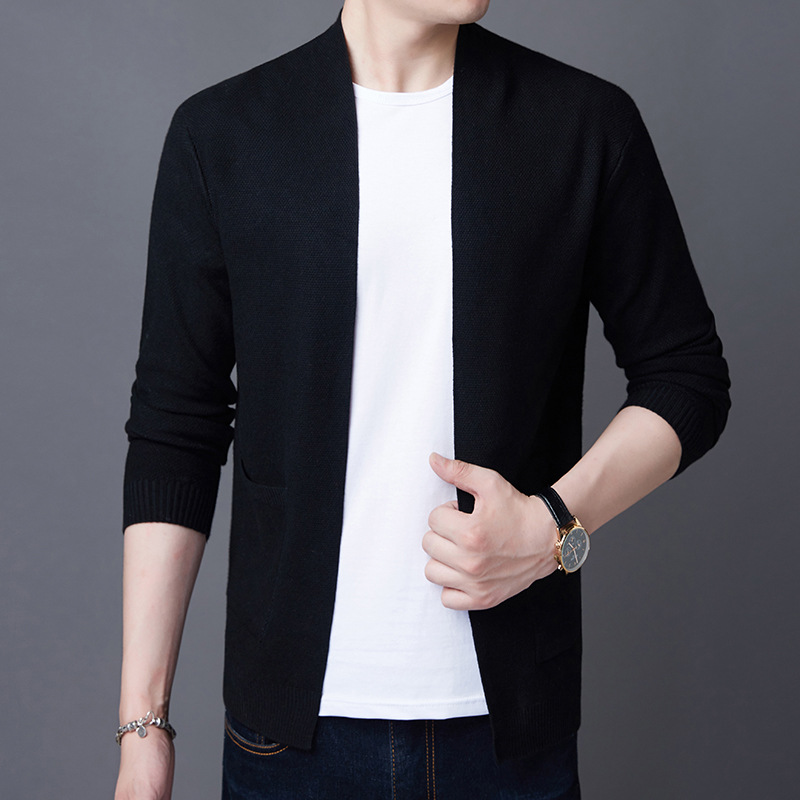 Otoño e invierno nuevo cárdigan de punto chaqueta suelta de punto sin botones de color sólido simple de todo fósforo para hombres
