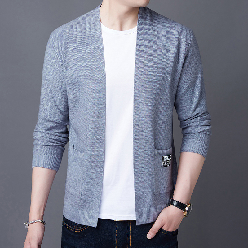 Buttonless Knitted Cardigan Autumn and Winter New Casual Men's Versatile Thin Simple Pure Color Loose Outwear Sweater