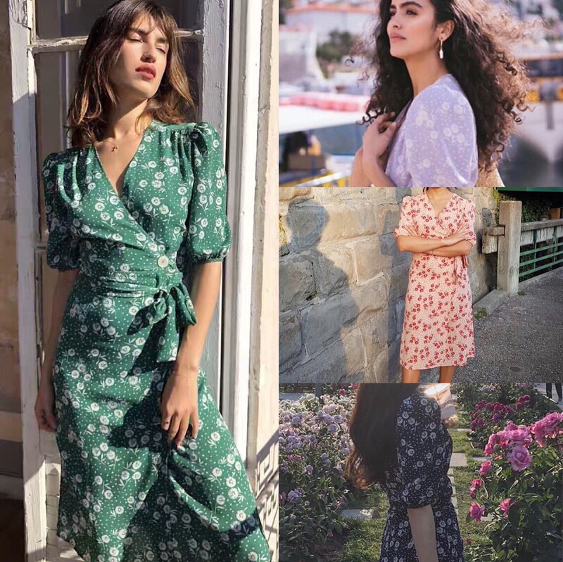 Very French Little Wild Flower Short Sleeve Dress Breathable Human Silk Crepe Version Tea Break Skirt Spot