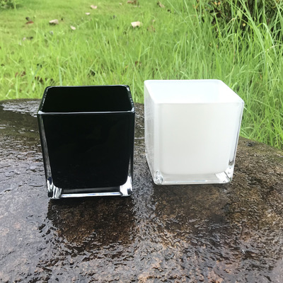 机制方形彩色玻璃花瓶 黑白色烤漆玻璃缸烛台家居工艺品摆件批发|ms