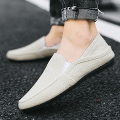 Large size men's shoes 2023 summer new men's bean shoes lazy casual Korean style breathable linen canvas trendy shoes