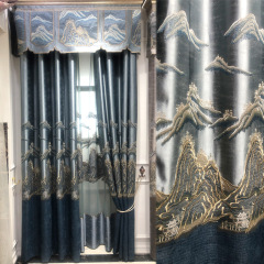 Direct Manufacturer Sales Precision Stereo Embroidered New Chinese Style Villa Living Room Landscape Painting Embroidered Curtains and Window Curtains