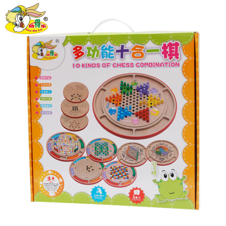 Venta directa de fábrica youdele 10-en-1 multi-función Juego Ajedrez niños damas de madera volando ajedrez juguetes interactivos