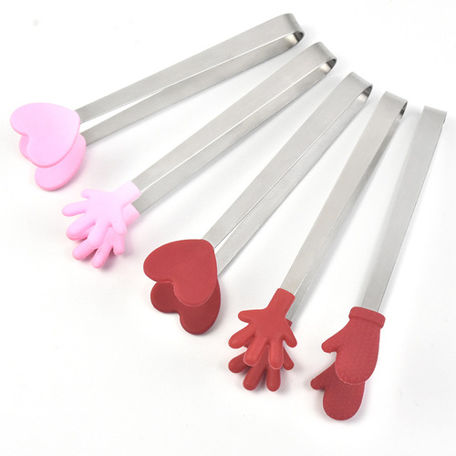 Creative small palm silicone clip anti-slip ice clip stainless steel mini food clip food clip silicone sugar cube clip