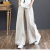 Autumn solid retro trousers, cotton and linen, high waist, loose straight fit