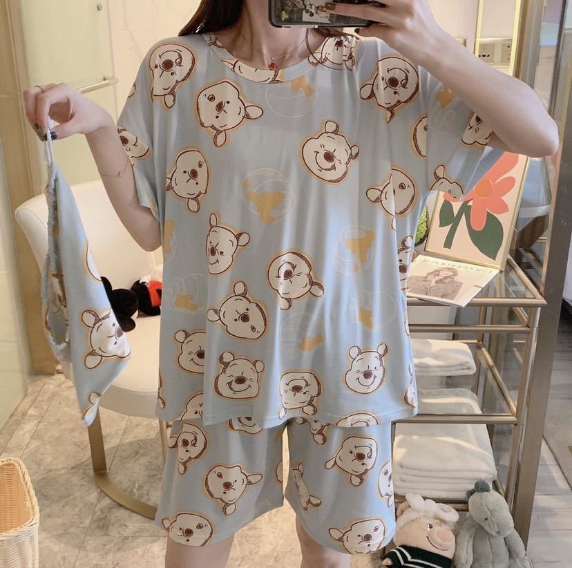 Pijamas para mujer verano suelto de manga corta delgada para niña traje de estudiante lindo casual de gran tamaño fábrica de servicio a domicilio al por mayor