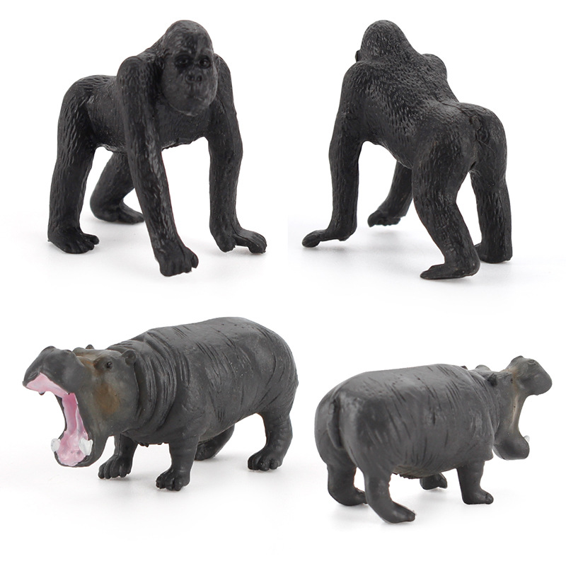 Simulación DE LOS NIÑOS bosque zoológico mini estática modelo juguete orangután hipopótamo elefante oso negro pintado a mano traje animal