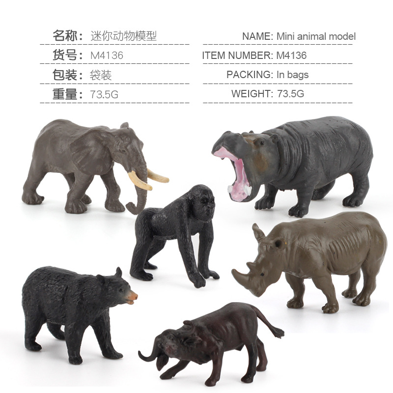 Simulación DE LOS NIÑOS bosque zoológico mini estática modelo juguete orangután hipopótamo elefante oso negro pintado a mano traje animal
