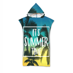 A generation of beach sunscreen windproof change bathrobe hooded cape beach swimming printed wearable bath towel