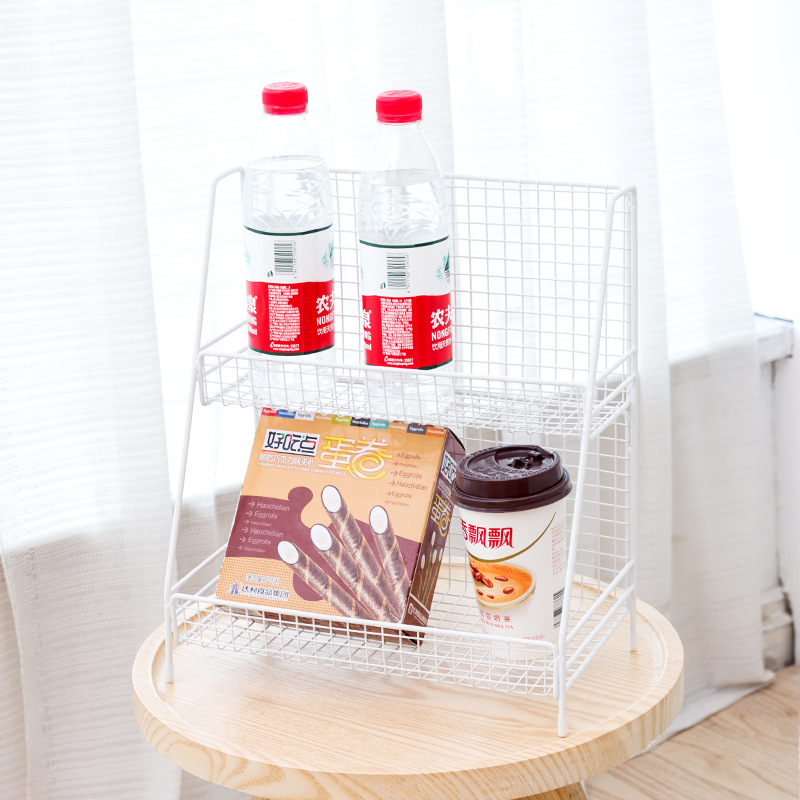 Rack de almacenamiento de hierro cocina doble capa organizador rack baño cosméticos almacenamiento rack multifuncional hogar misceláneas cesta de escritorio