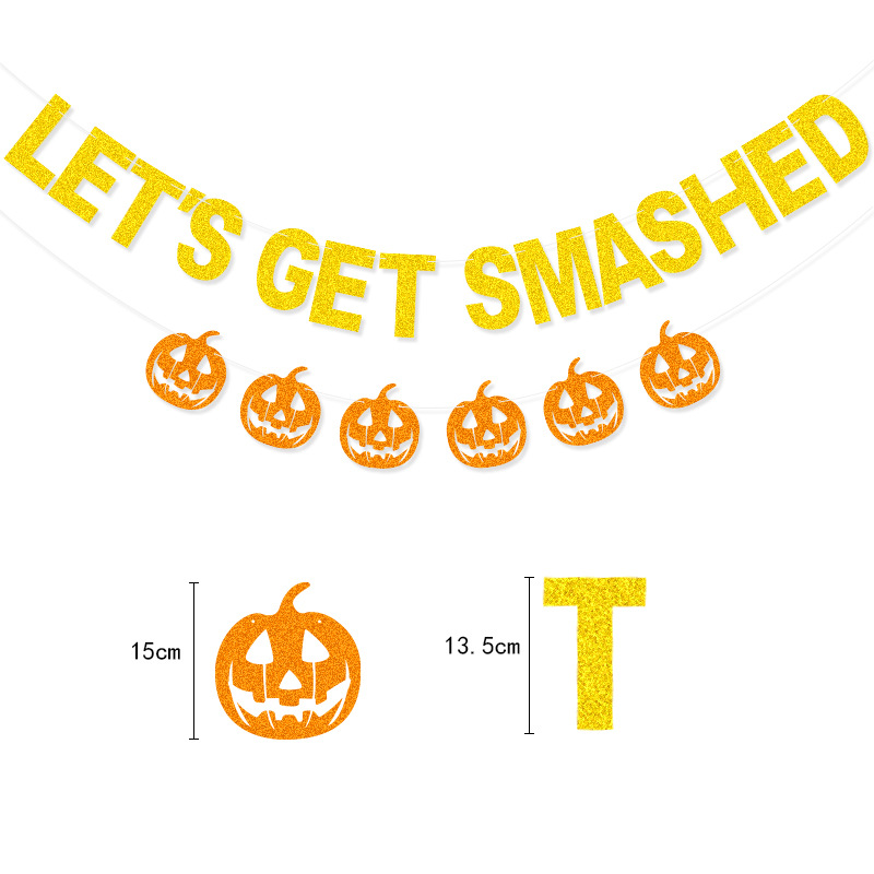 Fiesta de Halloween decoración cadena bandera brillo letras guirnalda calabaza brillo guirnalda