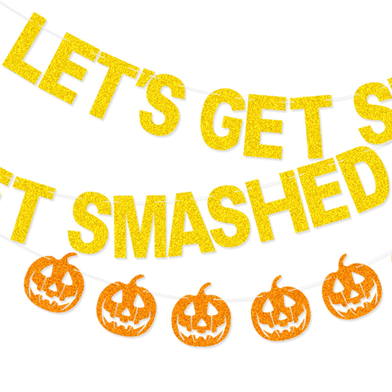 Fiesta de Halloween decoración cadena bandera brillo letras guirnalda calabaza brillo guirnalda