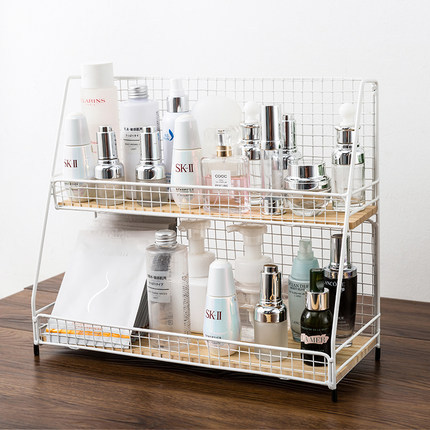 Rack de almacenamiento de hierro cocina doble capa organizador rack baño cosméticos almacenamiento rack multifuncional hogar misceláneas cesta de escritorio