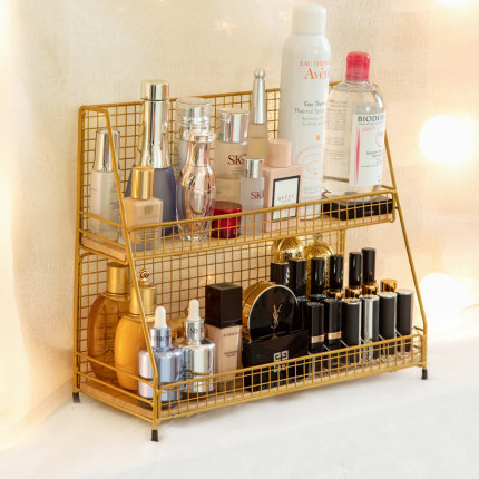 Rack de almacenamiento de hierro cocina doble capa organizador rack baño cosméticos almacenamiento rack multifuncional hogar misceláneas cesta de escritorio