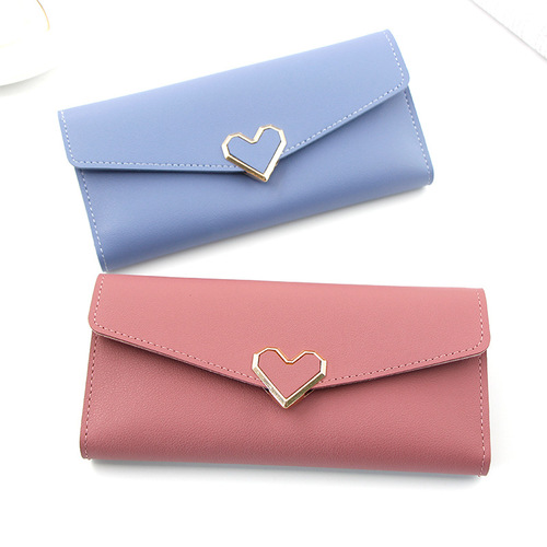 Women's Long Wallet with Heart Pattern, Multiple Card Slots, Clasp Phone Holder, Ladies' Long Wallet