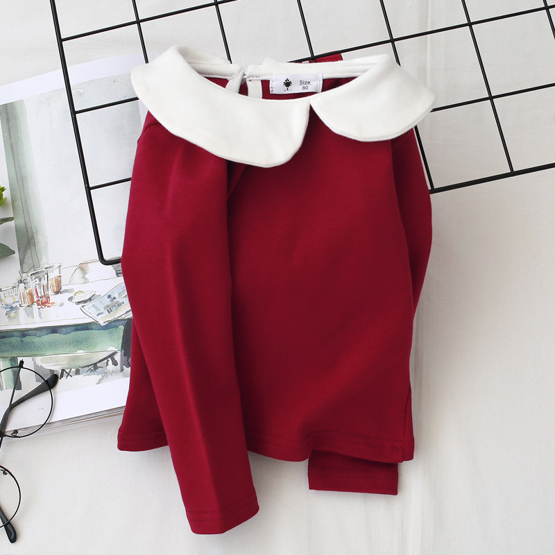 Vestidos de estilo occidental para niñas, tops de manga larga con cuello Peter Pan, capas básicas de primavera/otoño