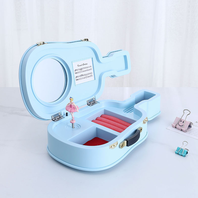 Storage guitar music box children's birthday gift creative violin music box with mirror jewelry accessories