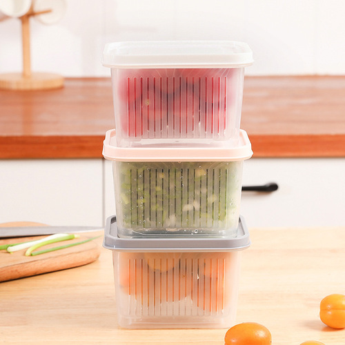 New double-layer drained green onion crisper refrigerator storage box home kitchen vegetable and fruit drain basket