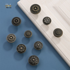 Modern Minimalist Qing Bronze Single-Hole Drawer Round Handle, European Style Antiqued Cabinet Door Single Handle