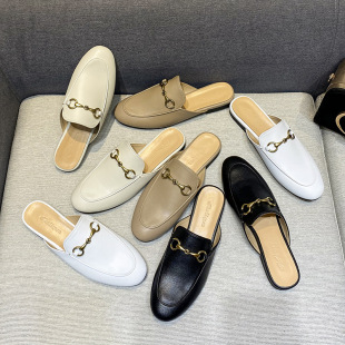 Horse buckle slippers for outer wear 2020 new fashion closed toe Muller shoes casual single-layer shoes flat heel half slippers women's shoes
