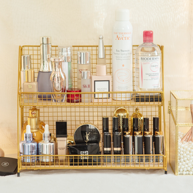 Fábrica directa escritorio almacenamiento rack cosméticos hierro oro rosa multi-capa Oficina Mesa dormitorio almacenamiento rack