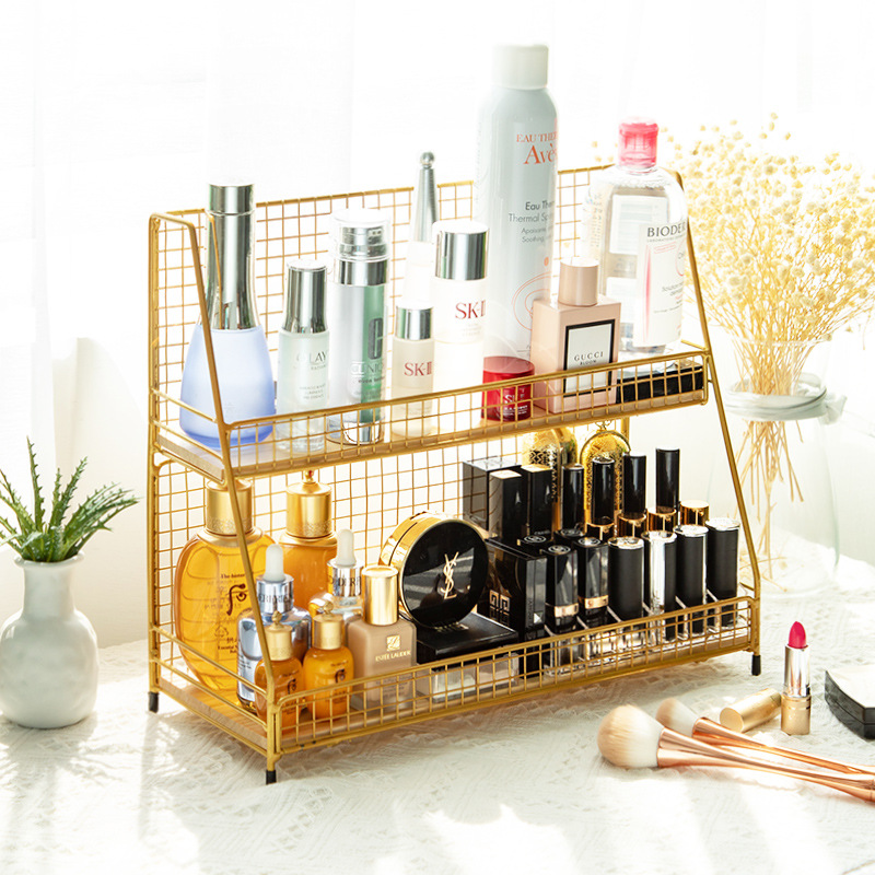 Fábrica directa escritorio almacenamiento rack cosméticos hierro oro rosa multi-capa Oficina Mesa dormitorio almacenamiento rack