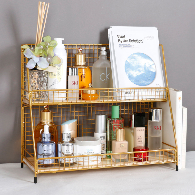 Fábrica directa escritorio almacenamiento rack cosméticos hierro oro rosa multi-capa Oficina Mesa dormitorio almacenamiento rack
