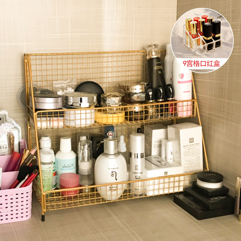 Fábrica directa escritorio almacenamiento rack cosméticos hierro oro rosa multi-capa Oficina Mesa dormitorio almacenamiento rack