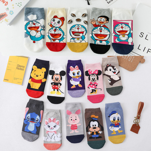 Cartoon socks anime socks women's boat socks cute Korean Japanese college style spring and summer cotton ins trendy socks thin
