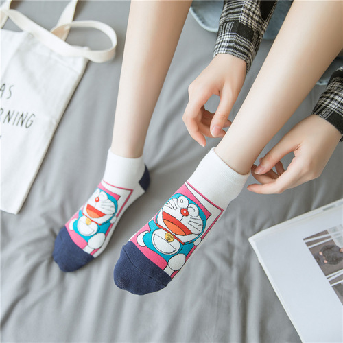 Cartoon socks anime socks women's boat socks cute Korean Japanese college style spring and summer cotton ins trendy socks thin