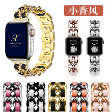 适用于苹果表带小香风 apple watch45678代金属不锈钢牛仔链现货